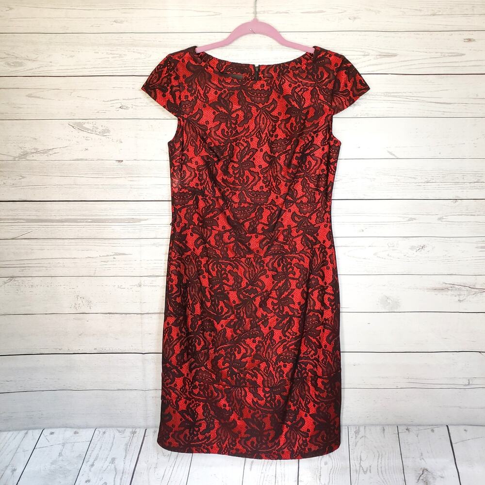 Alyx Cap-Sleeve Lace Overlay Midi Lined  Sheath Dress 8 - Picture 2 of 8